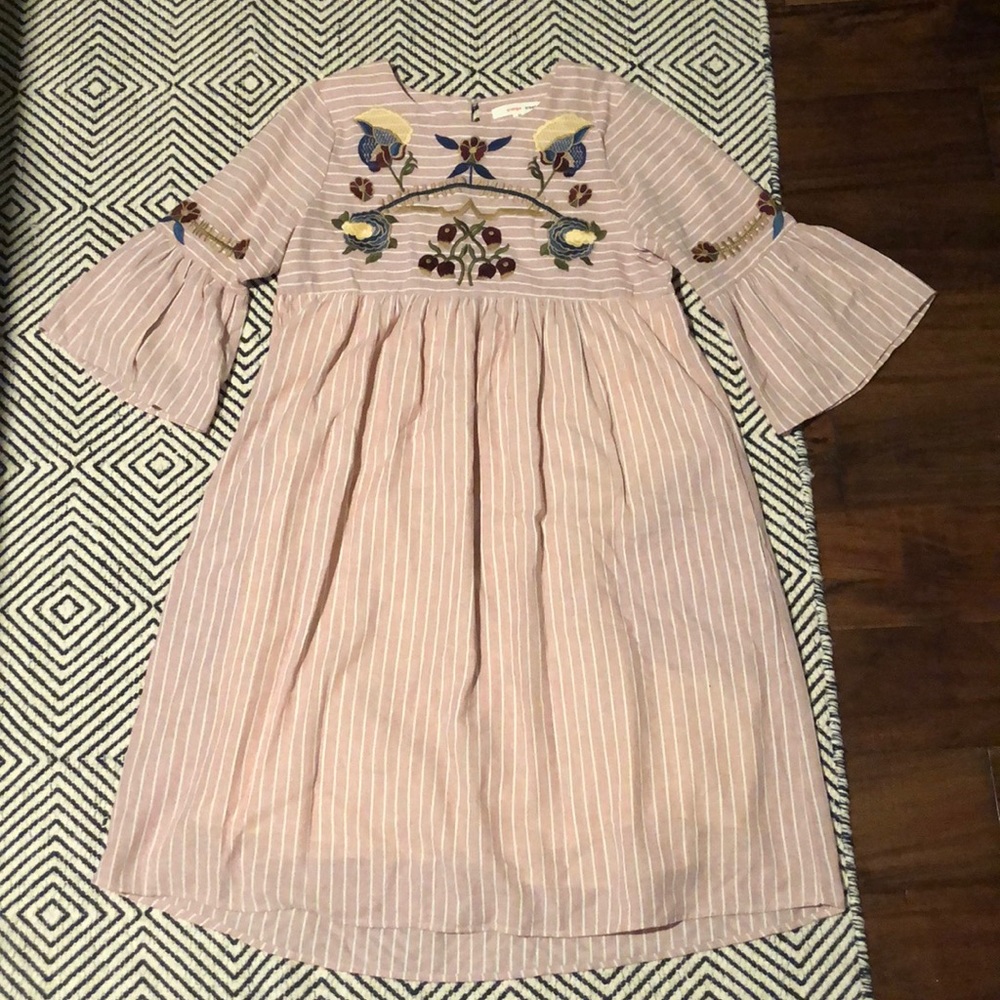 Orange Creek Pink Striped Bell Sleeve Dress  Sz M